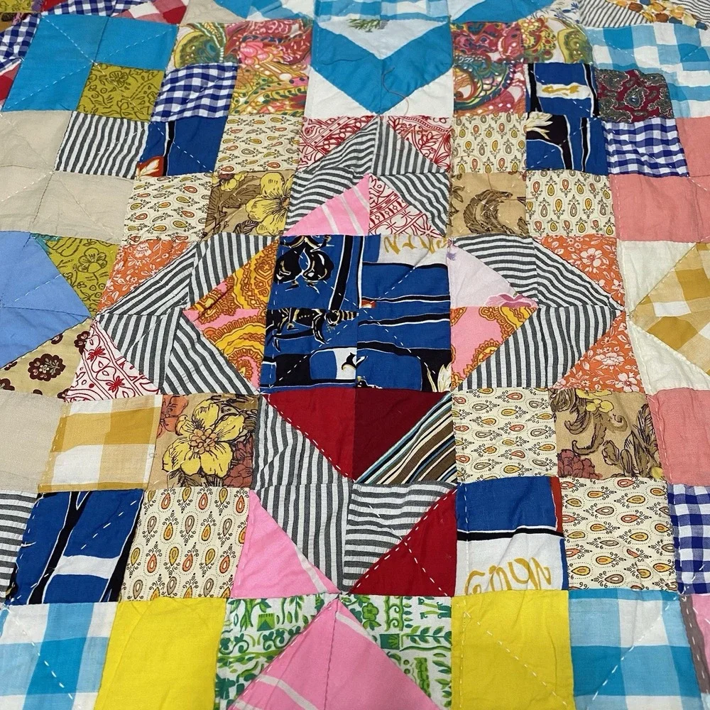 Vintage All Hand Stitched Quilt 72x68